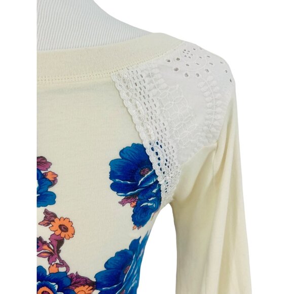 RARE VTG Free People Floral Crochet-Lace Shoulder Tunic Top | Boho Cottagecore S - Picture 8 of 13